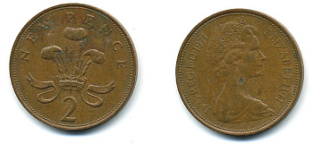 Великобритания 2 пенса 1971 Елизавета II (1952-2022) КМ 916, Spink 4235 (C1) бронза 4110-527