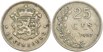 ЛЮКСЕМБУРГ 25 САНТИМОВ 1927 ГОД ТИП KM 37 медно-никель 77-831