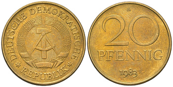 ГДР 20 пфеннигов 1983 A KM 11 латунь 4573-753