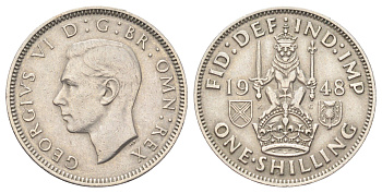Великобритания 1 шиллинг 1948 Георг VI (1936-1952), Шотландский герб KM 864, Spink 4104 медно-никель 4707-1112