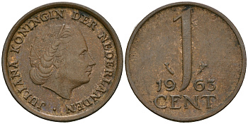 Нидерланды 1 цент 1963 Юлиана (1948-1980) KM 180 бронза 4608-1063