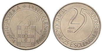Португалия 25 эскудо 1984 10 лет Революции KM 623 медно-никель UNC 4678-813