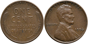 США 1 ЦЕНТ 1956 ЛИНКОЛЬН KM А132 медь цинк 53-535