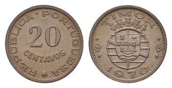 Португальский Тимор 20 сентаво 1970 год-тип KM 17 бронза aUNC 4669-734