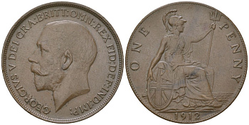 Великобритания 1 пенни 1912 Георг V (1910-1936) KM 810, Spink 4052 бронза 221-1046