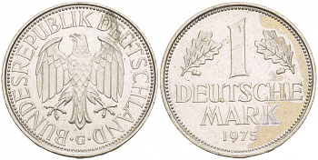 ФРГ 1 МАРКА 1975 G KM 110, J.385 медно-никель 4544-531