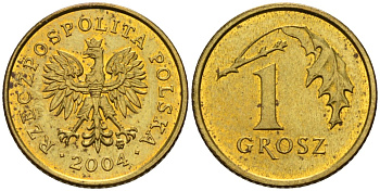 Польша 1 грош 2004 MW KM 276, Parchimowicz 701m латунь 4580-457