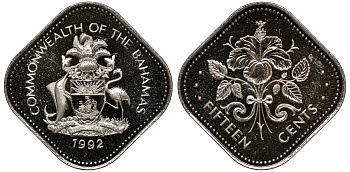 Багамские острова 15 центов 1992 KM 62 медно-никель 00-00