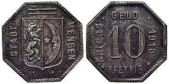 Менген 10 пфеннигов 1918  Funck 329.2, Men05 16584.2, Men18 20818.2 железо     4119-1236