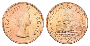 ЮАР 1/2 пенни 1960 Елизавета II (1953-1960) KM 45 бронза UNC M73-04