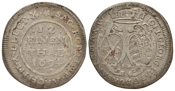 Саксония 1/12 талера 1694 I.K. KM 638 серебро 413-6242