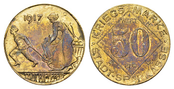 Билефельд 50 пфеннигов 1917 Funck 40.4, Men05 2775.10, Men18 3552.10 цинк 4637-1155