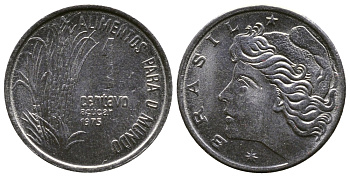 Бразилия 1 сентаво 1975 FAO, сахарный тростник KM 585 нержавеющая сталь 220-418