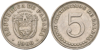 Панама 5 сентесимо 1966 KM 23.2 медно-никель 4588-914