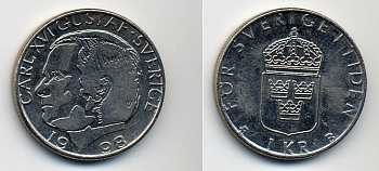 Швеция 1 крона 1998 Карл XVI Густав (1973- ) KM 852a медно-никель 35-1122