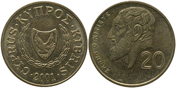 Кипр 20 центов 2001 KM 62.2 никель латунь aUNC 4402-521