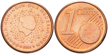 Нидерланды 1 евроцент 2001 Беатрикс (1980-2013) KM 234 сталь плакированная медью 80-917