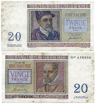 Бельгия 20 франков 1950 Орландо ди Лассо, Филипп де Монте Pick 132 a бумага 8611-49-2-1