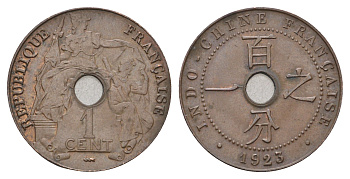 Французский Индокитай 1 сантим 1923 KM 12 бронза 1526-442
