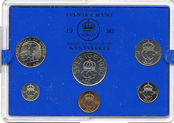 Швеция набор монетного двора из 6 монет 1980 в пластике, Карл XVI Густав (1973- ) KM MS15 UNC 4-3-6-130
