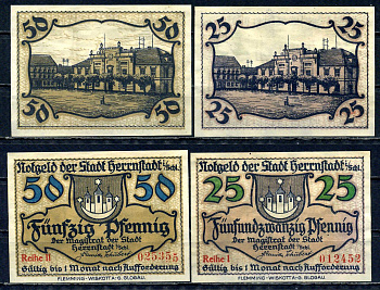 Херрнштадт (Силезия) полный набор из 3 нотгельдов (25 и 50 пфеннигов) ND (1920) бумага UNC (пресс) 7555-51-2-1