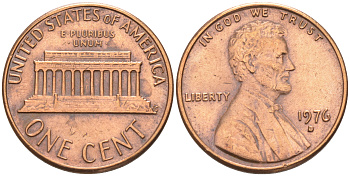 США 1 ЦЕНТ 1976 D, ЛИНКОЛЬН KM 201 медь цинк 188-313