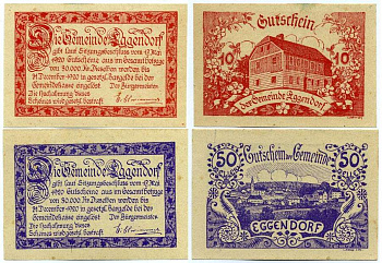Австрия, Эггендорф набор из 2 банкнот 10 и 50 геллеров 1920 17 мая 1920 - 31 декабря 1920, нотгельд, коммуна в земле Нижняя Австрия   бумага  UNC (пресс) 7555-25-3-2