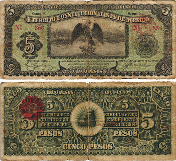 Мексика, Революция 5 песо 1914 Чиуауа, правительство конституционалистов Pick S524 бумага 6287-46-3