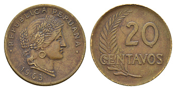 Перу 20 сентаво 1963 KM 221b латунь 77-153