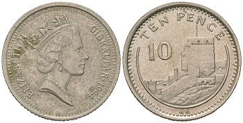 Гибралтар 10 пенсов 1994 KM 112 медно-никель 4620-134