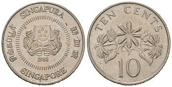 Сингапур 10 центов 1988 KM 51 медно-никель 4623-332