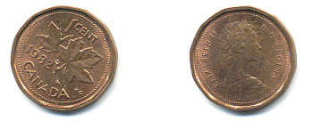 Канада 1 цент 1982 Елизавета II (1952-2022), кленовый лист KM 132 бронза 177-1456
