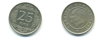 ТУРЦИЯ 25 КУРУШ 2010 KM 1167 медь никель цинк 176-817