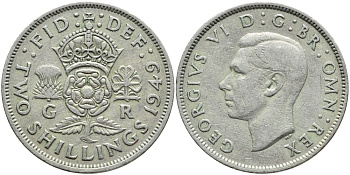 Великобритания 2 шиллинга (флорин) 1949 Георг VI (1936-1952) KM 878, Spink 4107 медно-никель 4394-1041