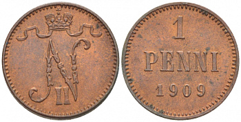 Россия для Финляндии 1 пенни 1909 Николай II (1894-1917) KM 13, Биткин 470 медь 4396-1322