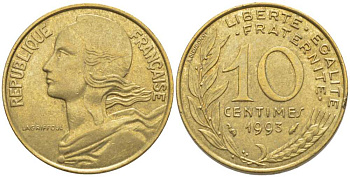 ФРАНЦИЯ 10 САНТИМОВ 1993 ТИП MARIANNE KM 929, LE FRANC 144.35 медь алюминий никель 116-428