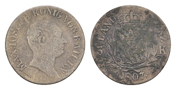 Бавария 3 крейцера 1807 Максимилиан I (1806-1825) KM 697 серебро 413-134