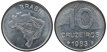БРАЗИЛИЯ 10 КРУЗЕЙРО 1983 KM 593.1 сталь aUNC 72-1453