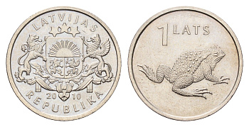 Латвия 1 лат 2010 Лягушка KM 108 медно-никель UNC 4679-352