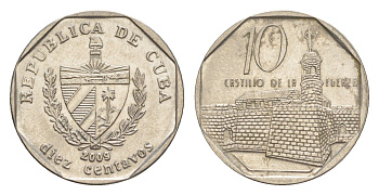 Куба 10 сентаво 2009 форт в Гаване Ла-Фуэрса KM 576.2, JMA MC20, Schoen 714 сталь плакированная никелем UNC 4644-752
