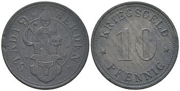Верден (Пруссия, Рейн) 10 пфеннигов 1917 Funck 595.1, Men05 26567.1, Men18 33394.1 цинк 4151-1253