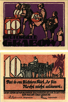 ГРАБОВ 10 ПФЕННИГОВ 1922 НОТГЕЛЬД, 1922 - 31 ДЕКАБРЯ 1922, ЗЕМЛЯ МЕКЛЕНБУРГ-ПЕРЕДНЯЯ ПОМЕРАНИЯ Grabowski 460.1 бумага 8608-9-3-1