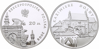 Польша 20 злотых 2008 серия города Польши, Казимеж-Дольны KM 642 серебро PROOF 1077-8-34