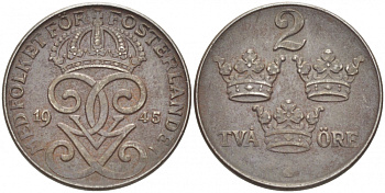 Швеция 2 эре 1945 Густав V (1907-1950) KM 811 железо 112-1033