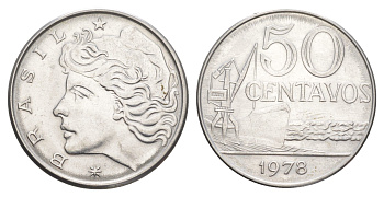 Бразилия 50 сентаво 1978 KM 580b нержавеющая сталь UNC 4642-1134