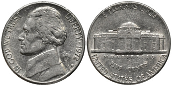 США 5 центов 1972 D, Джефферсон KM А192 медно-никель 4577-1212