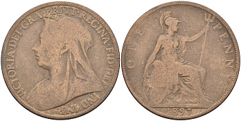 Великобритания 1 пенни 1897 Виктория (1837-1901) KM 790, Spink 3961 бронза 4367-111