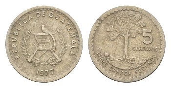 Гватемала 5 сентаво 1976 редкий год KM 270 медно-никель 4649-923