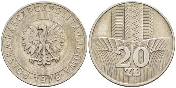 Польша 20 злотых 1976 MW KM 67 медно-никель 4542-1215