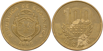 КОСТА-РИКА 100 КОЛОН 1995 w KM 230 сталь плакированная латунью 82-231